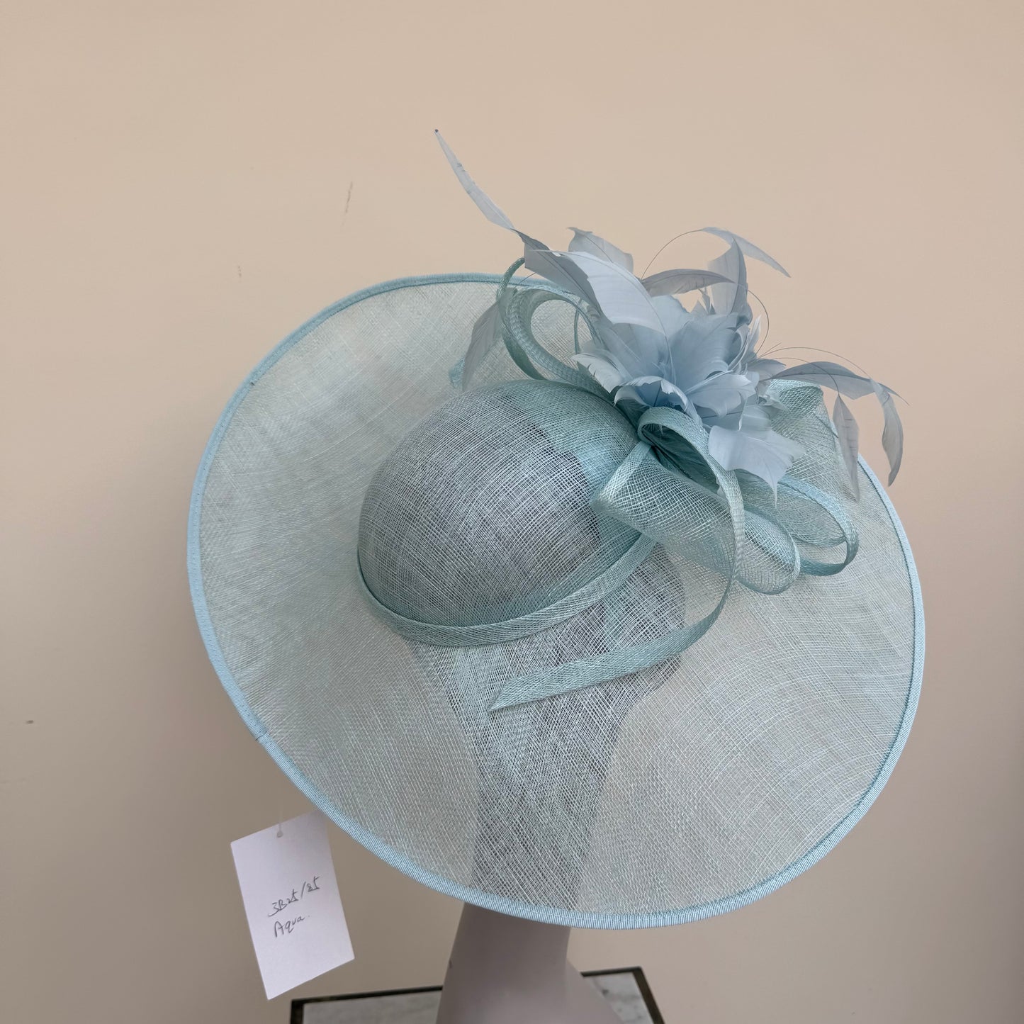 J Bees JB25/85 Aqua Blue Hatinator with Feather Flower Detail