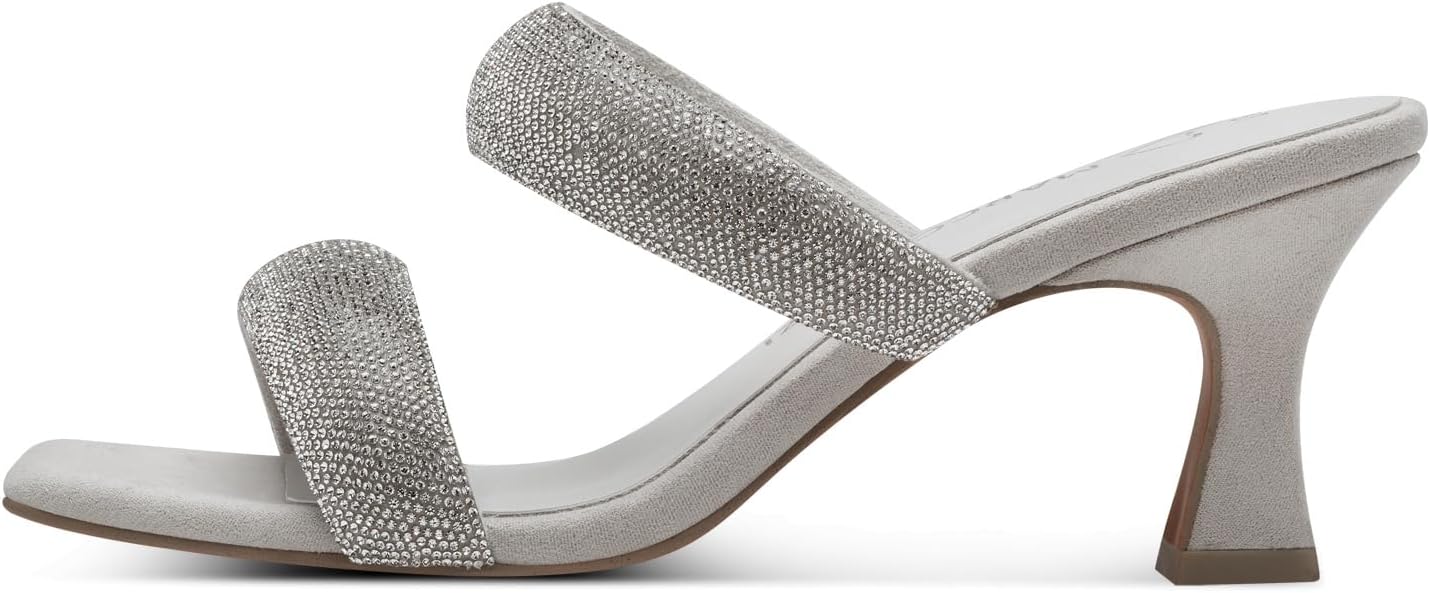 Marco Tozzi Silver Diamante Mule Heeled Sandal
