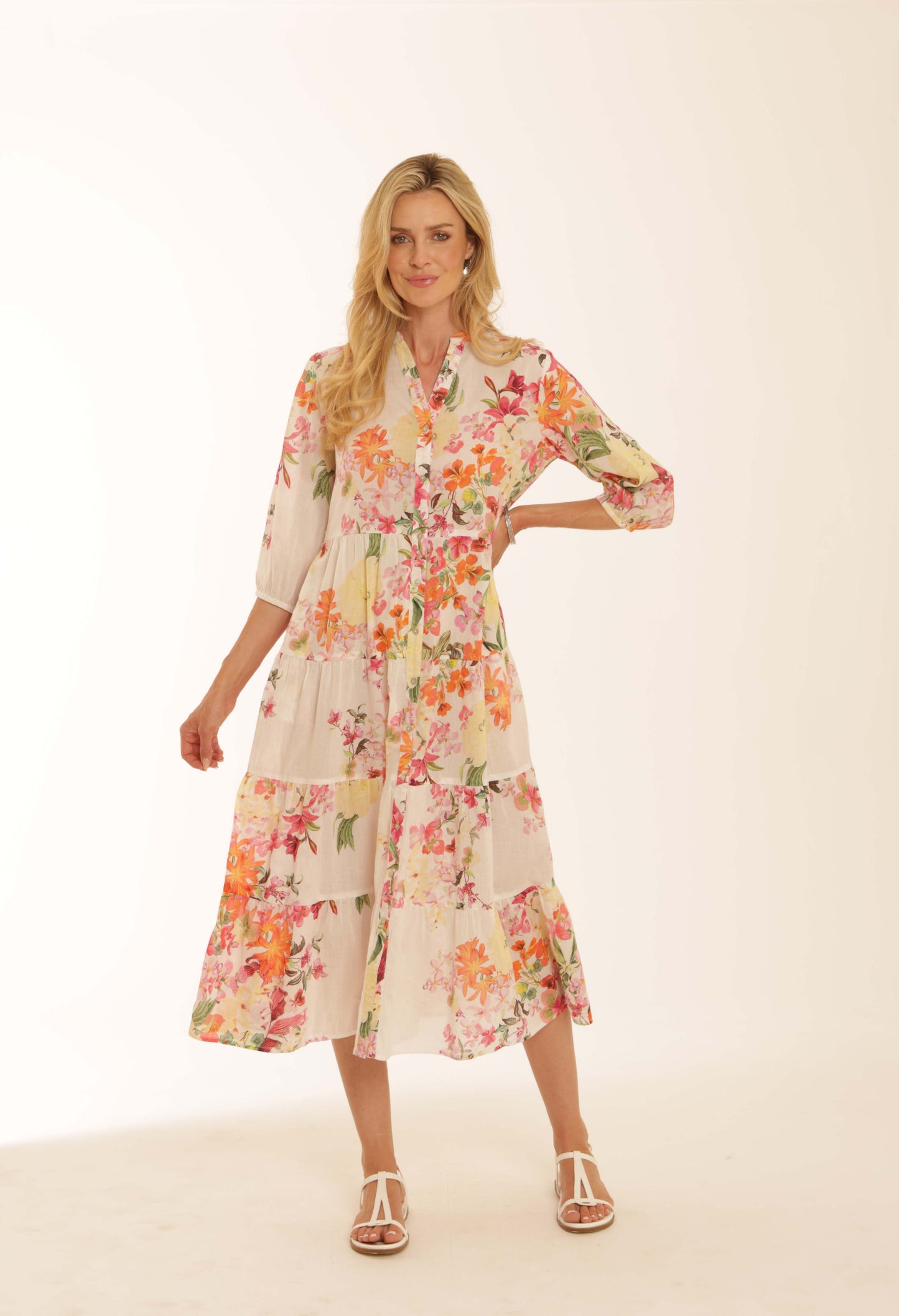 Pomodoro 62619 Tropical Flower Shirt Dress