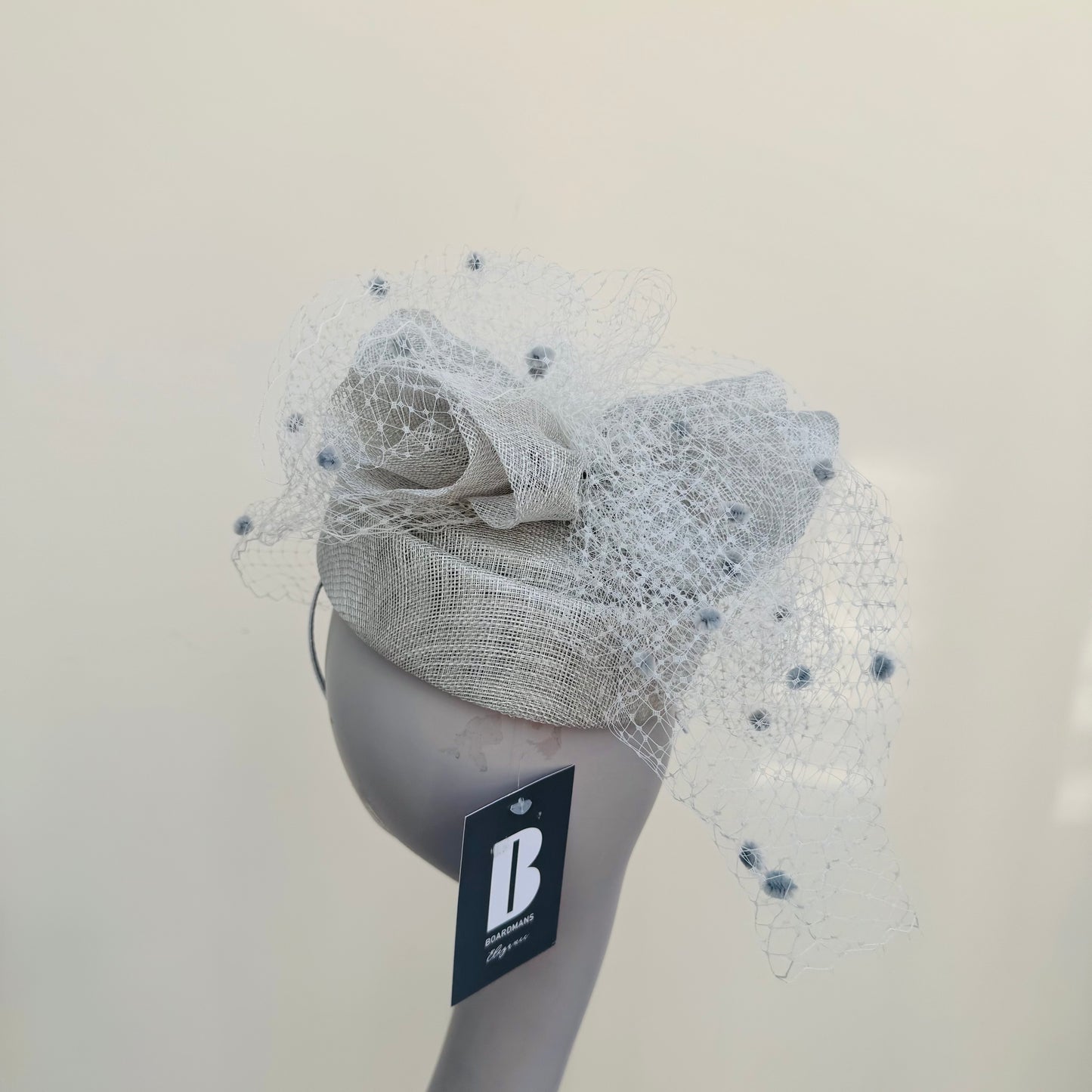 Boardmans Evelyn Silver Grey Net Pillbox Hat