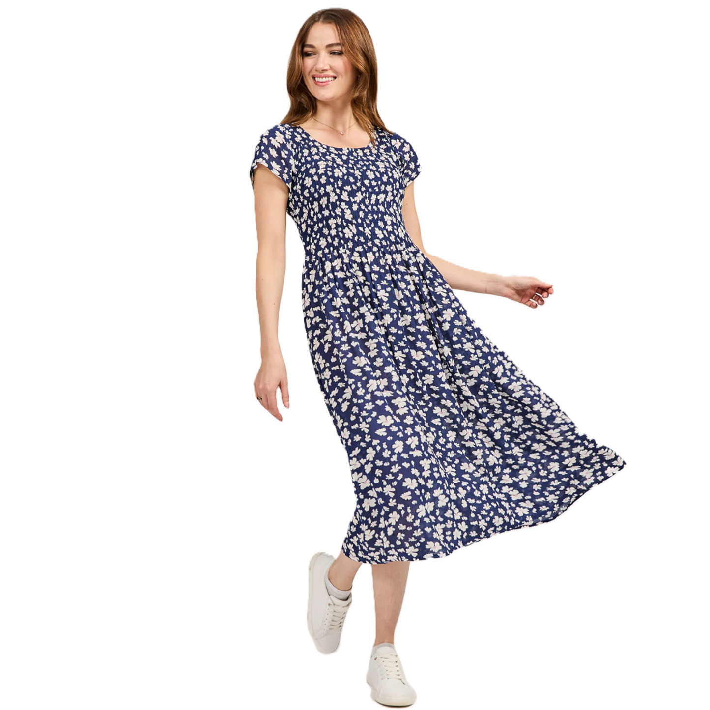 Mudflower Floral Print Shirred Dress