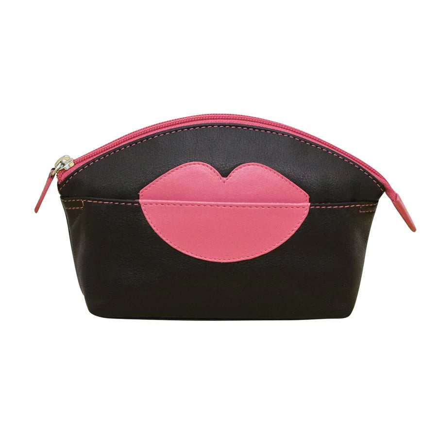 Leather Cosmetic Pouch with Lips Detail