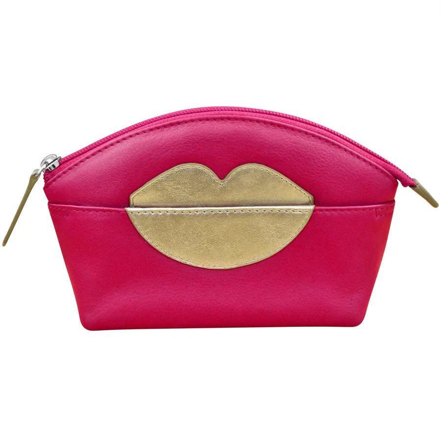 Leather Cosmetic Pouch with Lips Detail