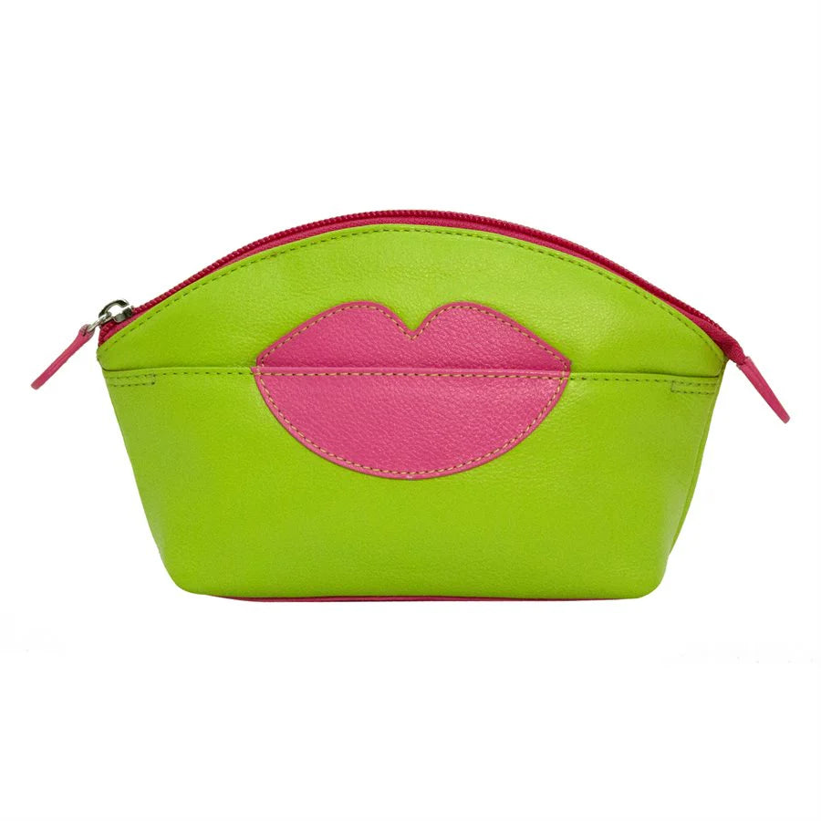 Leather Cosmetic Pouch with Lips Detail