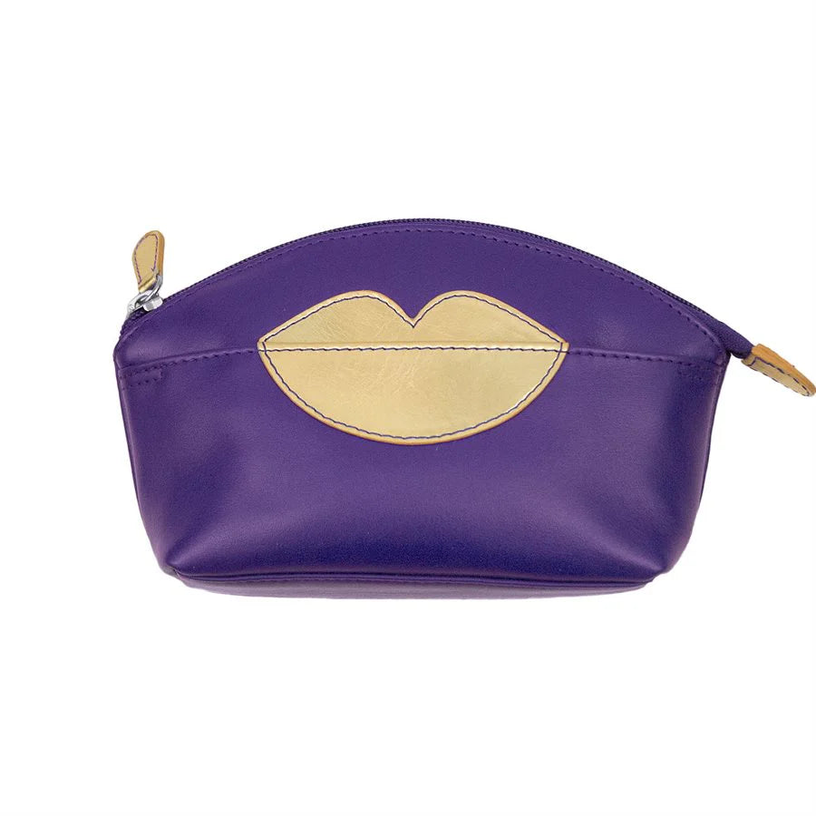 Leather Cosmetic Pouch with Lips Detail