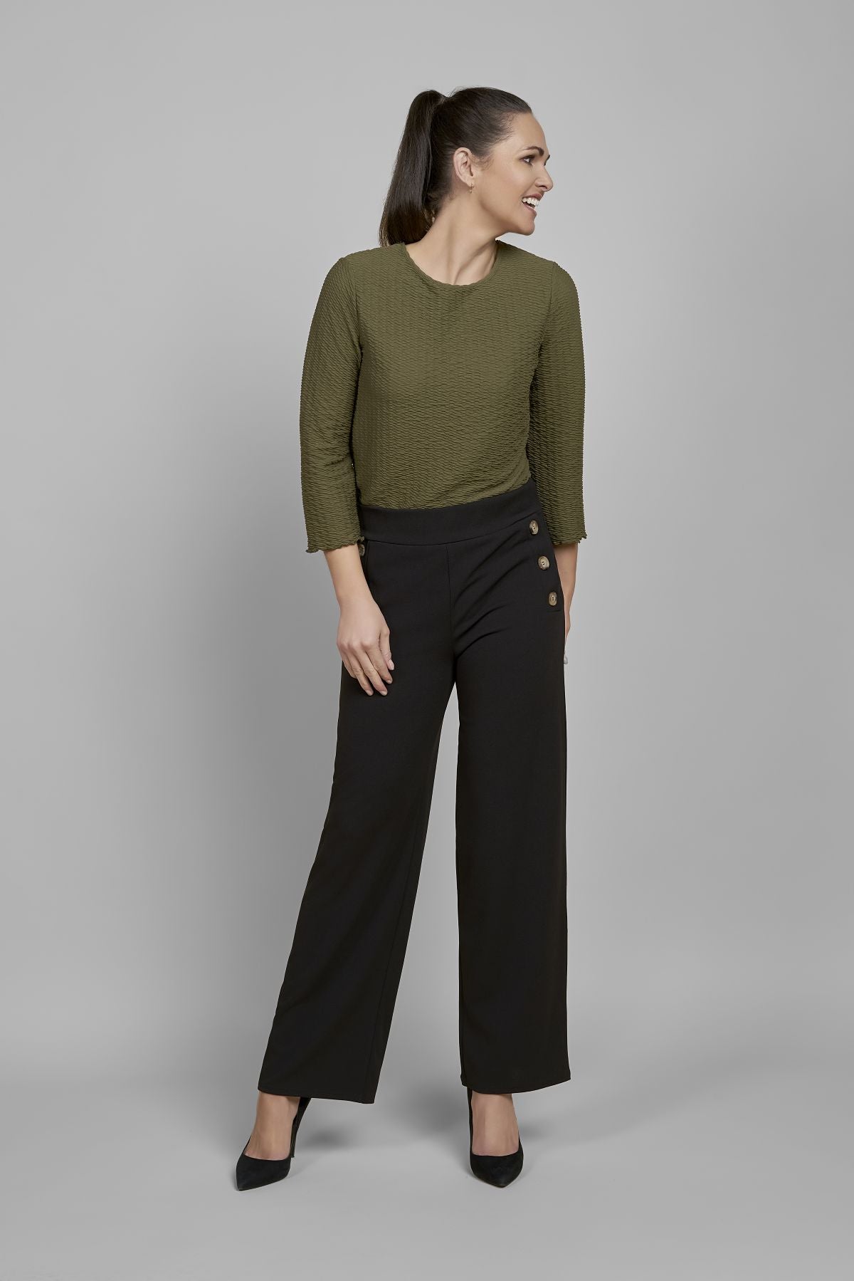 Pinns 659T Wide Leg Jersey Trouser with Button Feature