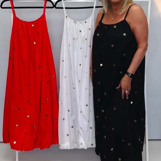 Malissa J WF2396 Woven Cotton Dress with Balloon Hem