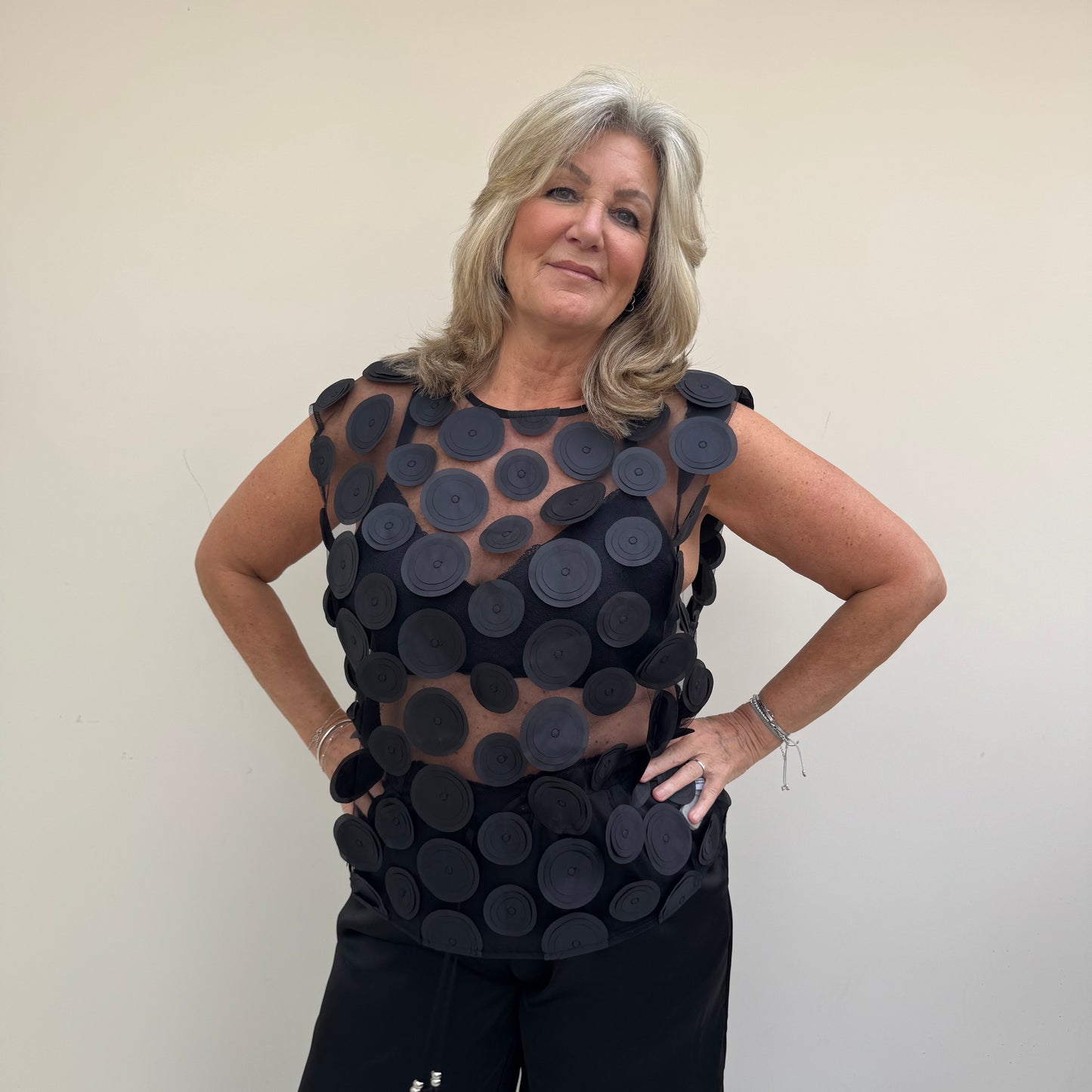 Malissa J WF2616 Circle Mesh Tank Top Vest