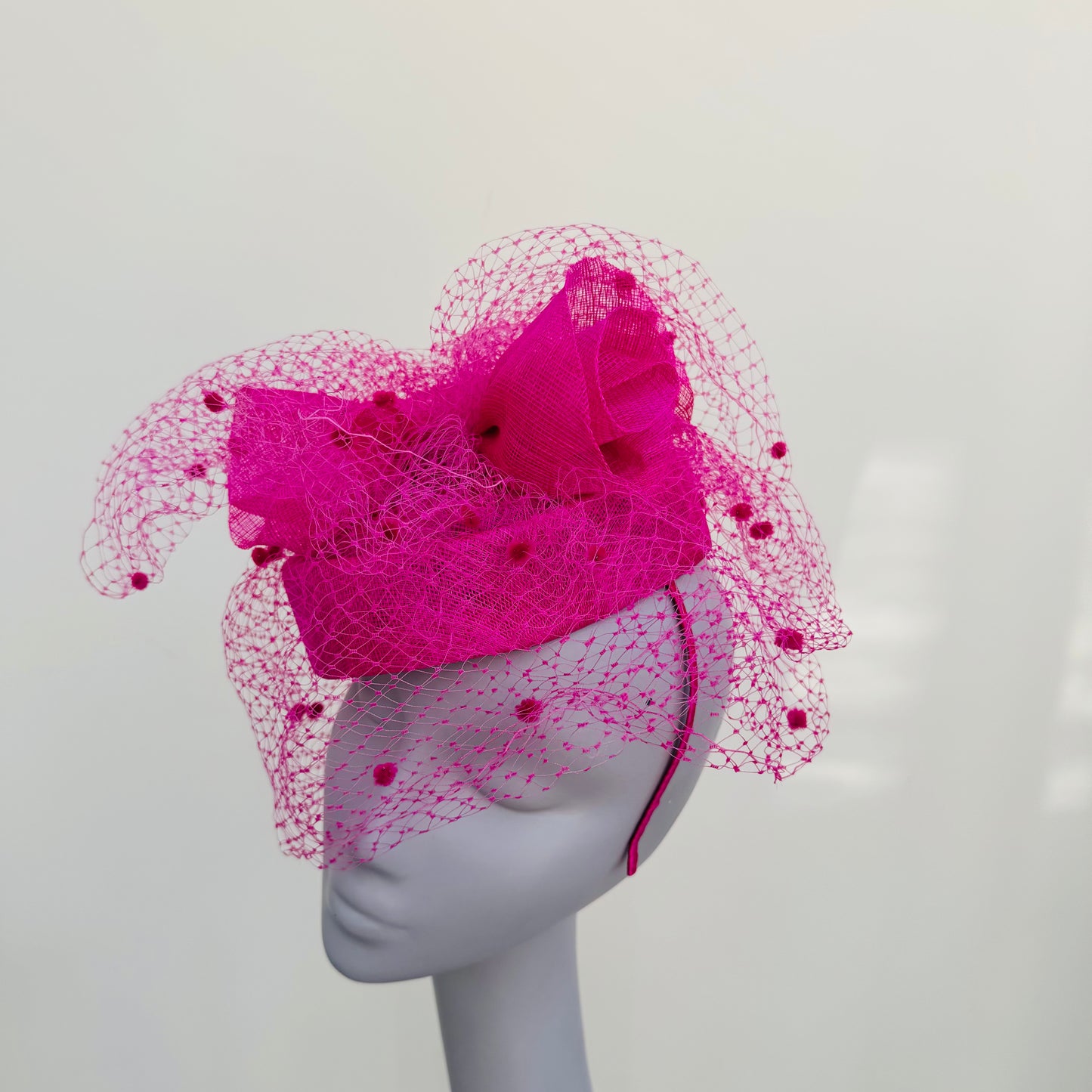 Boardmans Evelyn Fuchsia Pink Net Pillbox Hat