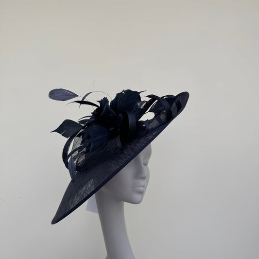 J Bees JB25/85 Navy Blue Hatinator with Feather Flower Detail
