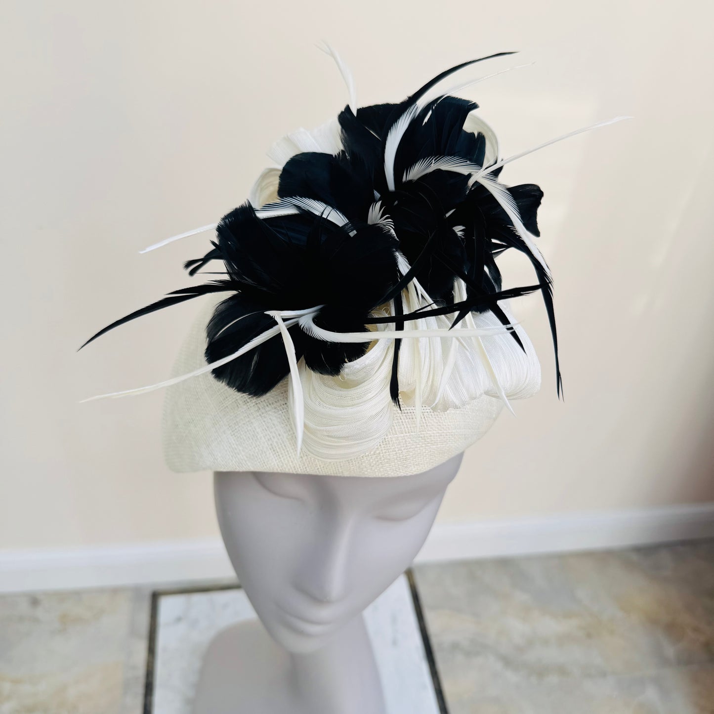 Boardmans Fernley Ivory/Black Pillbox with Contrast Feathers