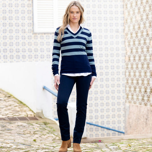Marble 8018 Striped V Neck Jumper