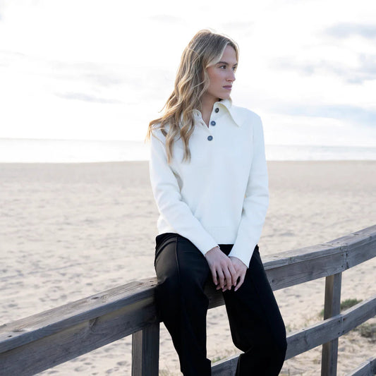 Marble Cream Button V Neck Jumper