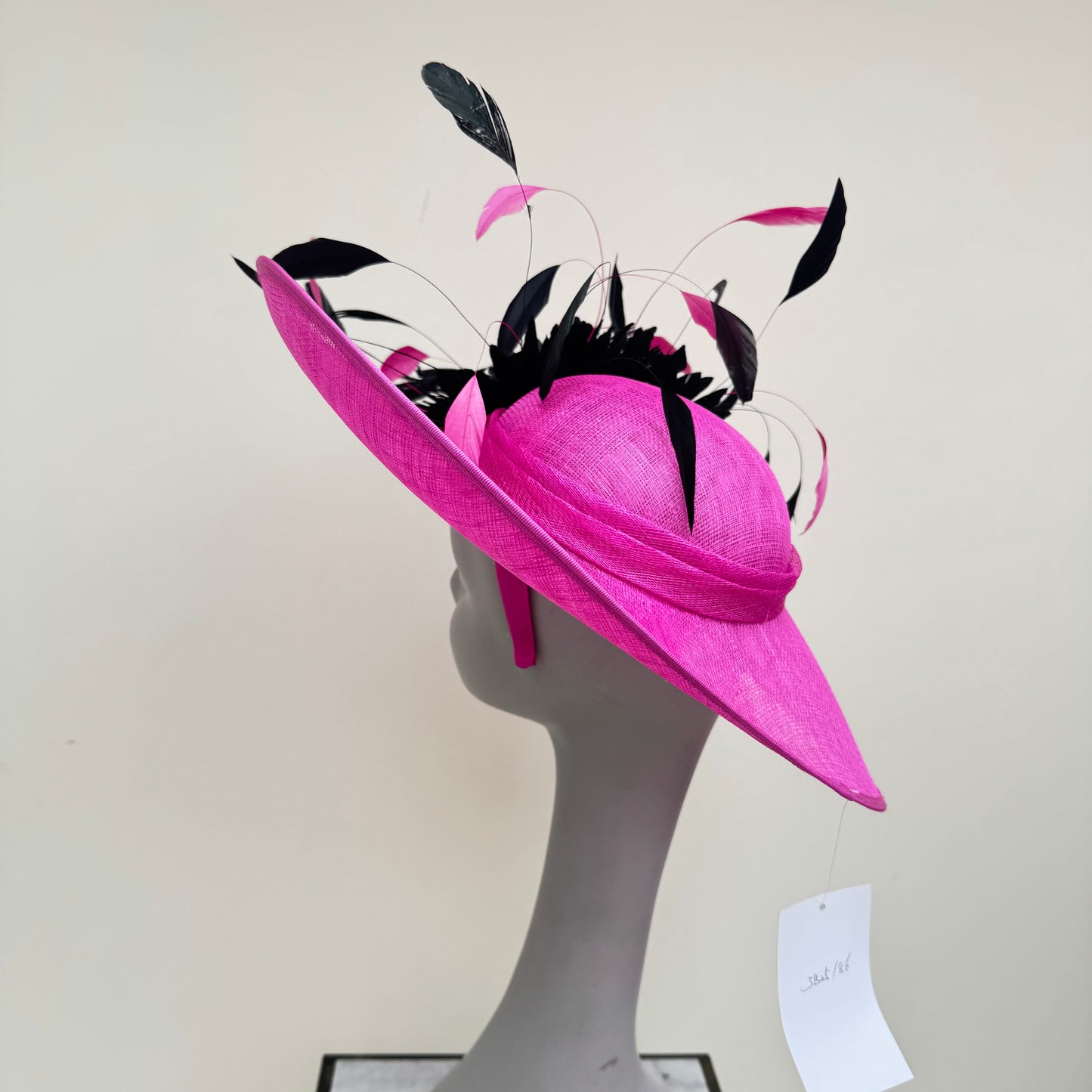 J Bees JB25/86 Fuchsia Pink and Black Two Tone Feather Hatinator