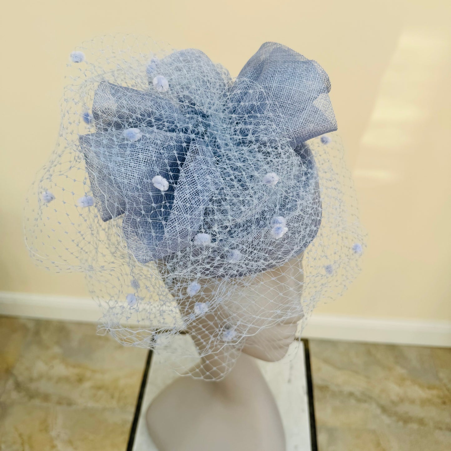 Boardmans Evelyn Light Periwinkle Blue Net Pillbox Hat
