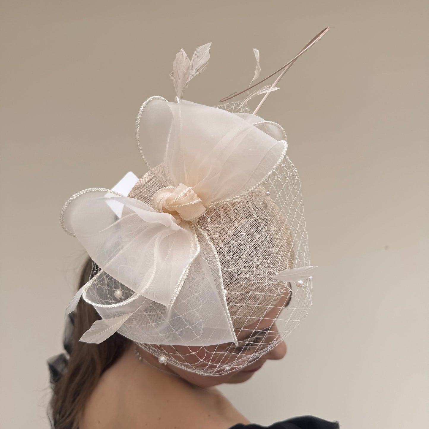 J Bees JB26/108 Champagne Pillbox with pearl and lace