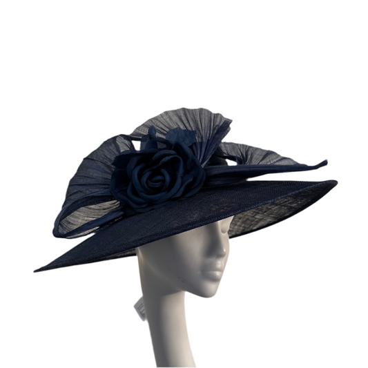 Max and Ellie BH4 Navy Blue Boater Hat with Flower