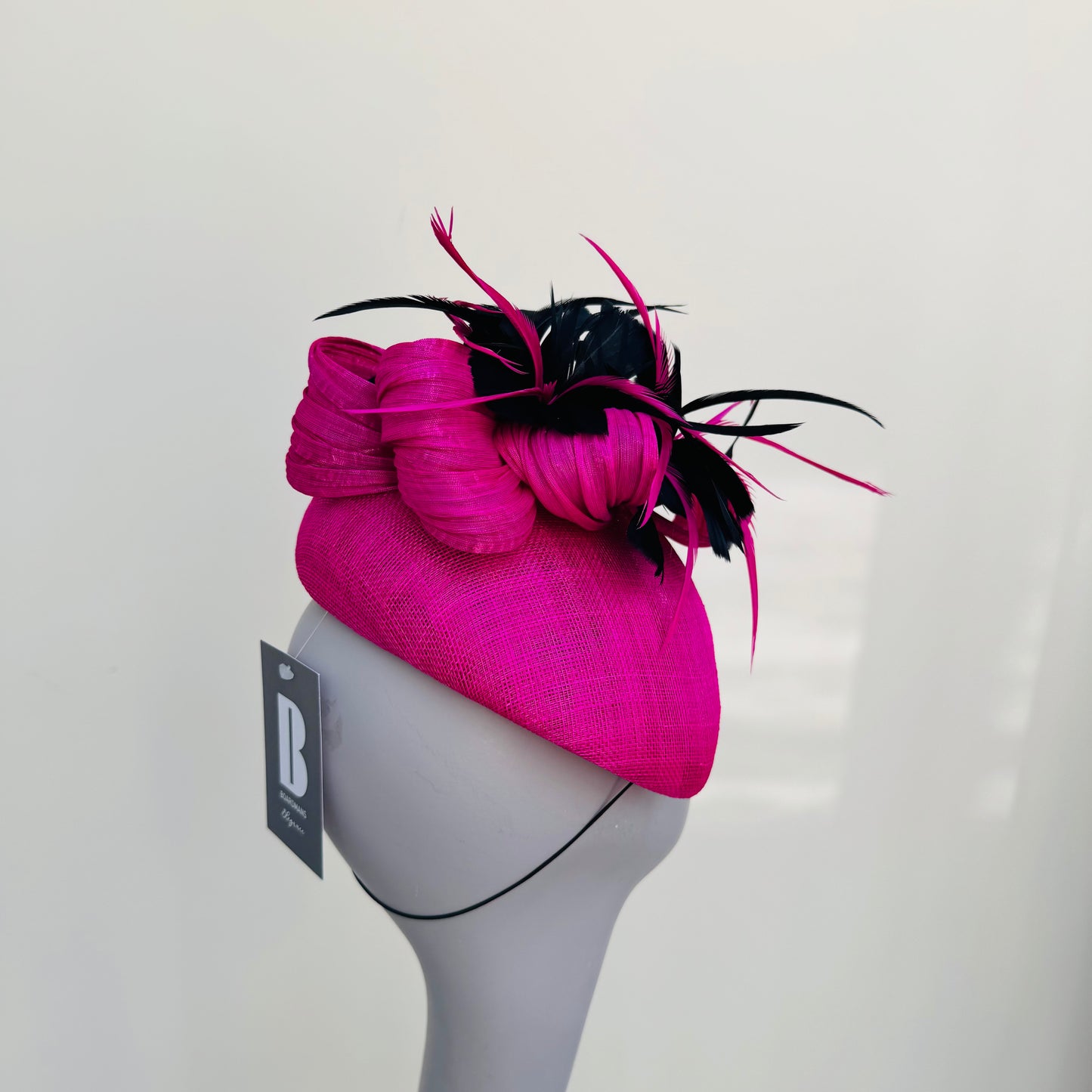 Boardmans Fernley Fuchsia/Black Pillbox with Contrast Feathers