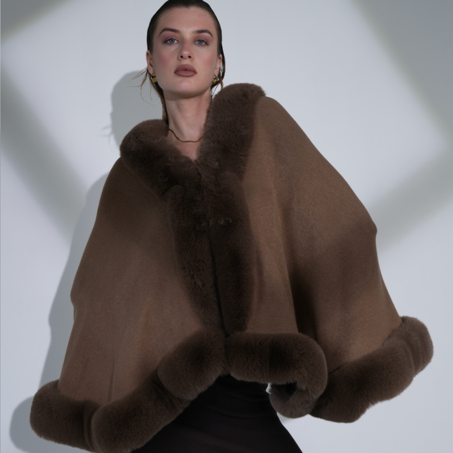 Paramour PK8070 Faux Fur Edged Wrap Cape