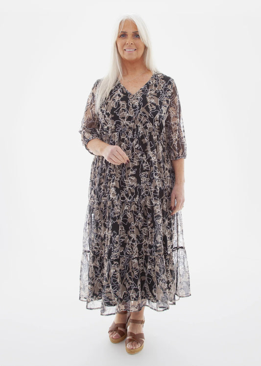 Dreams Shadow Floral Embroided Tiered Dress