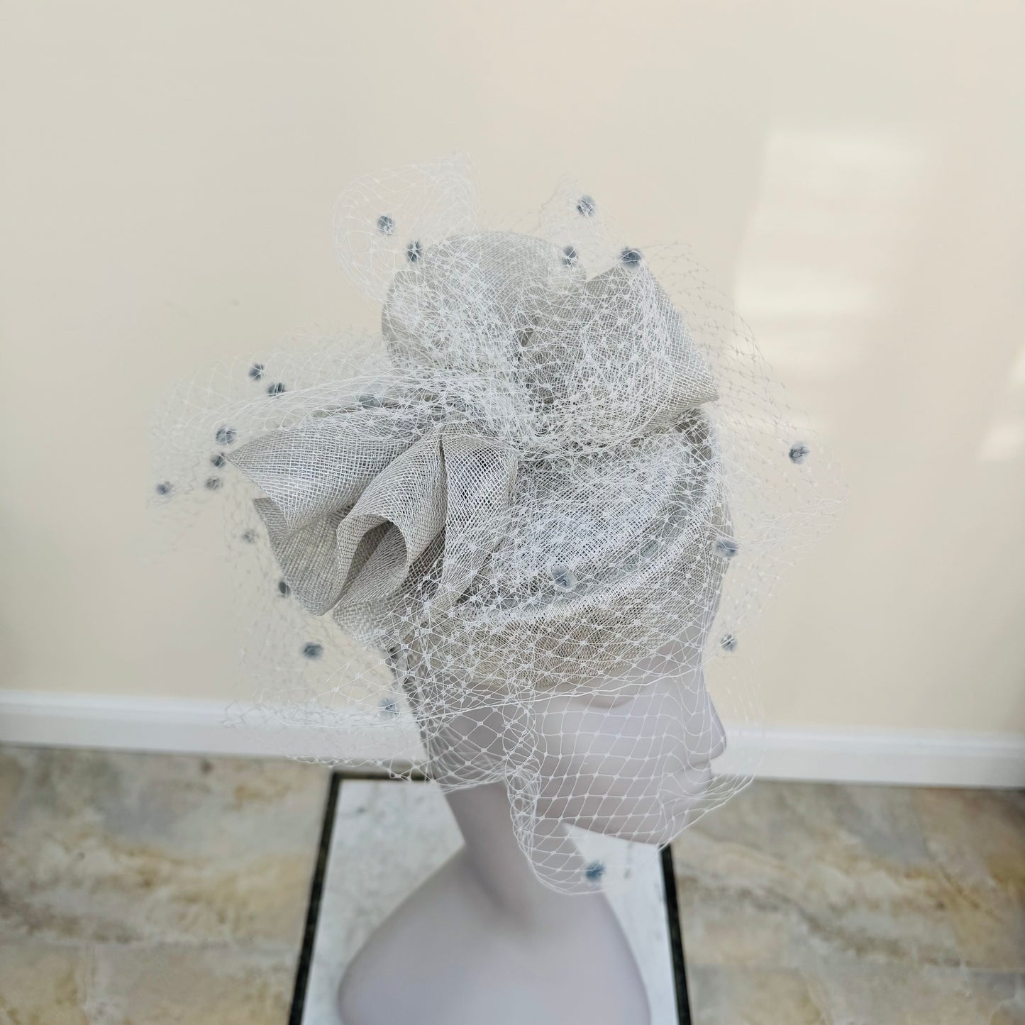 Boardmans Evelyn Silver Grey Net Pillbox Hat