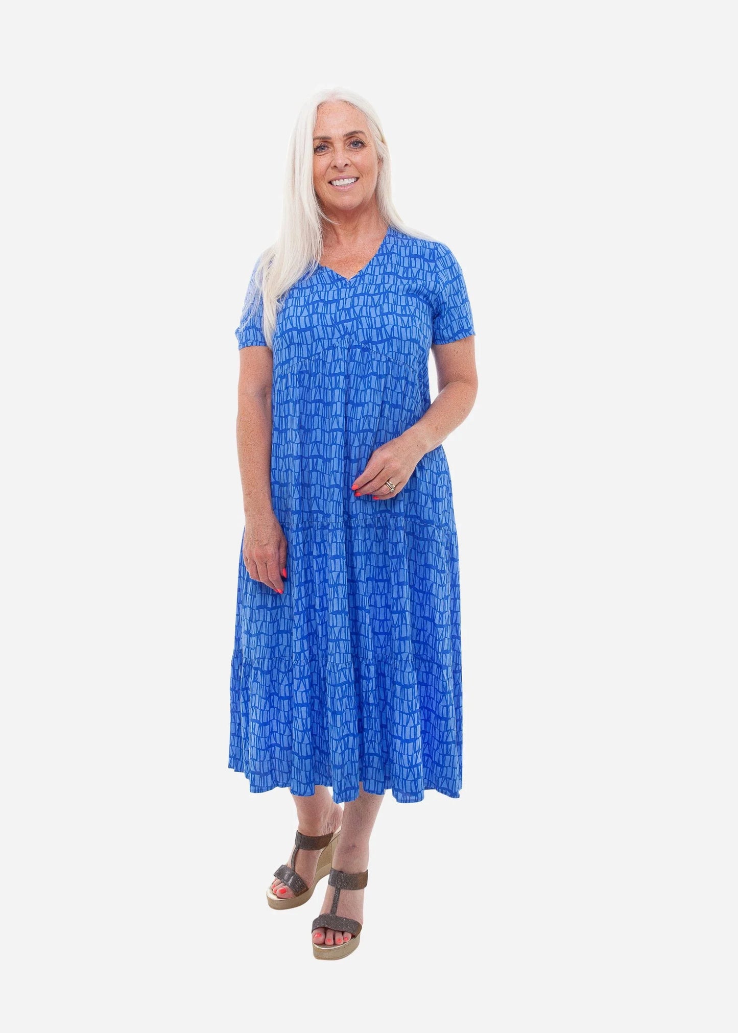 Dreams Tonal Wave Short Sleeve Dress