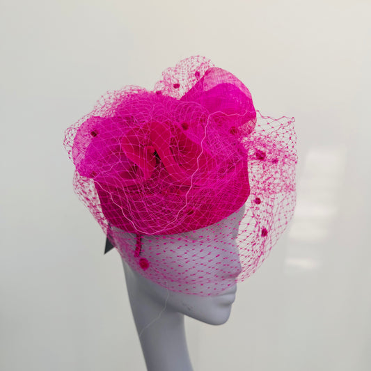 Boardmans Evelyn Fuchsia Pink Net Pillbox Hat