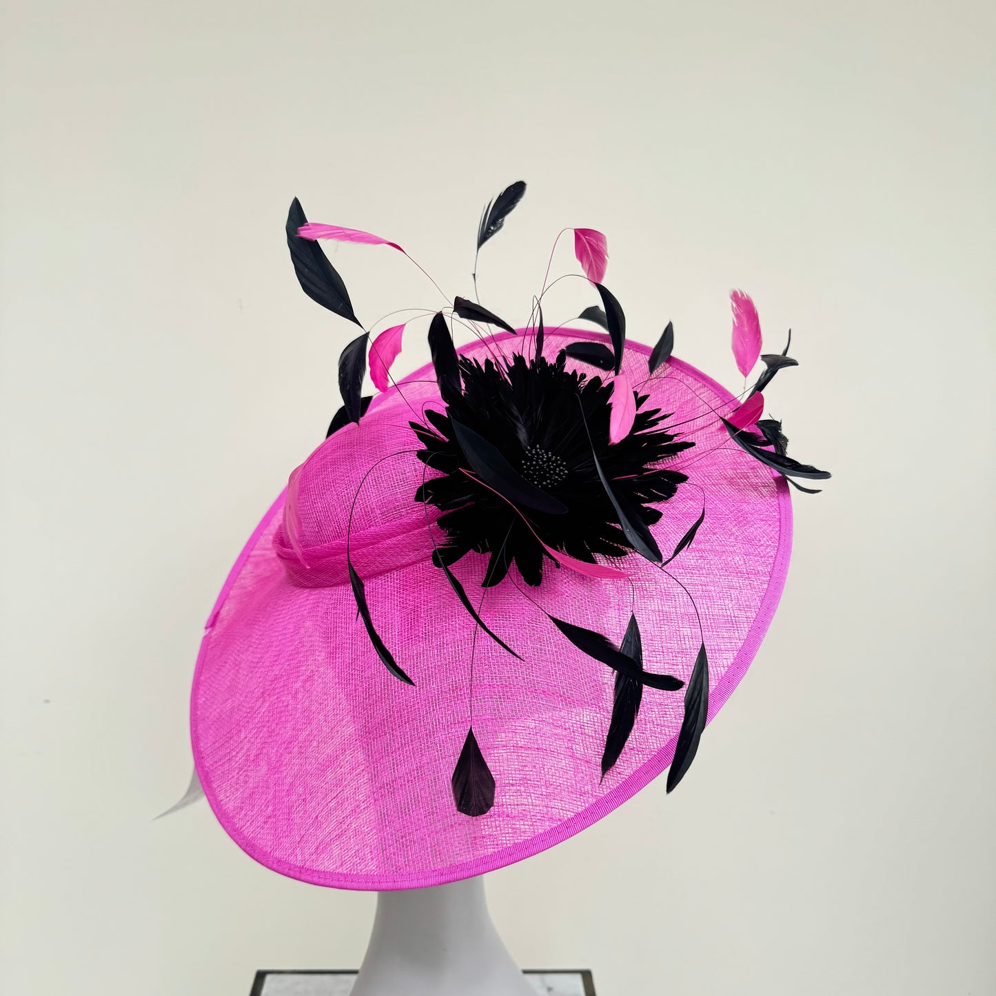 J Bees JB25/86 Fuchsia Pink and Black Two Tone Feather Hatinator