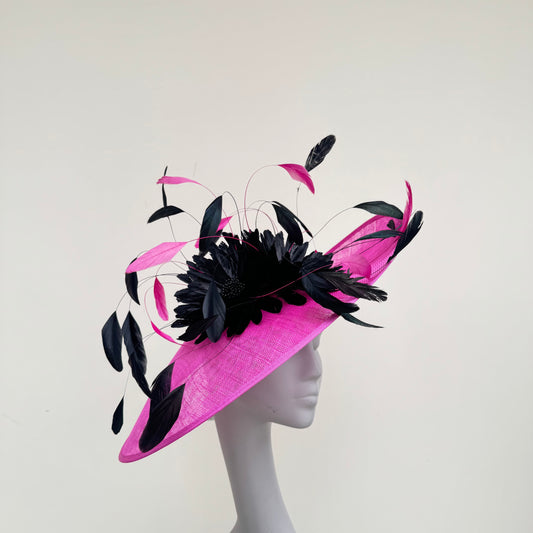 J Bees JB25/86 Fuchsia Pink and Black Two Tone Feather Hatinator