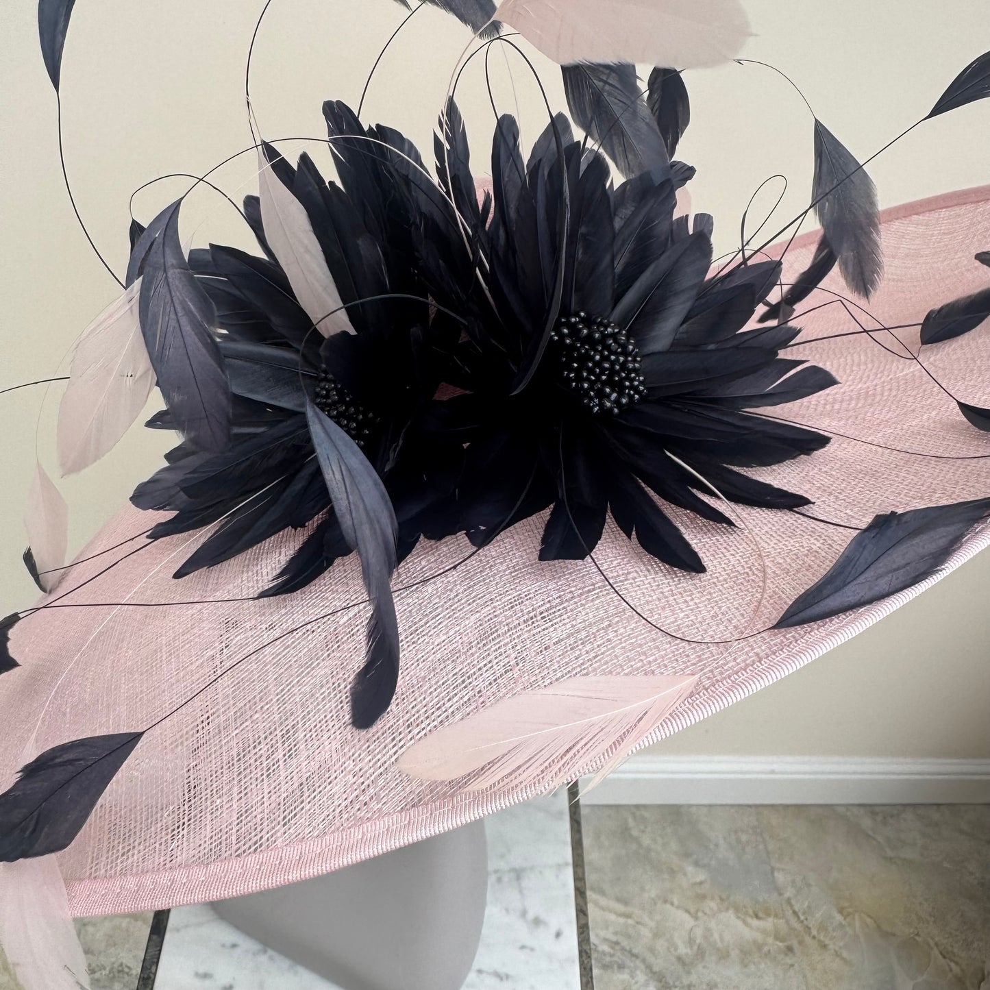 J Bees JB25/86 Baby Pink and Navy Two Tone Feather Hatinator Baby