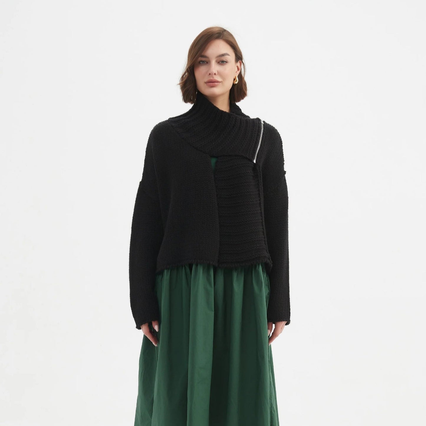 Tirelli 25K3591 Chunky Knit Zip Collar Cardigan