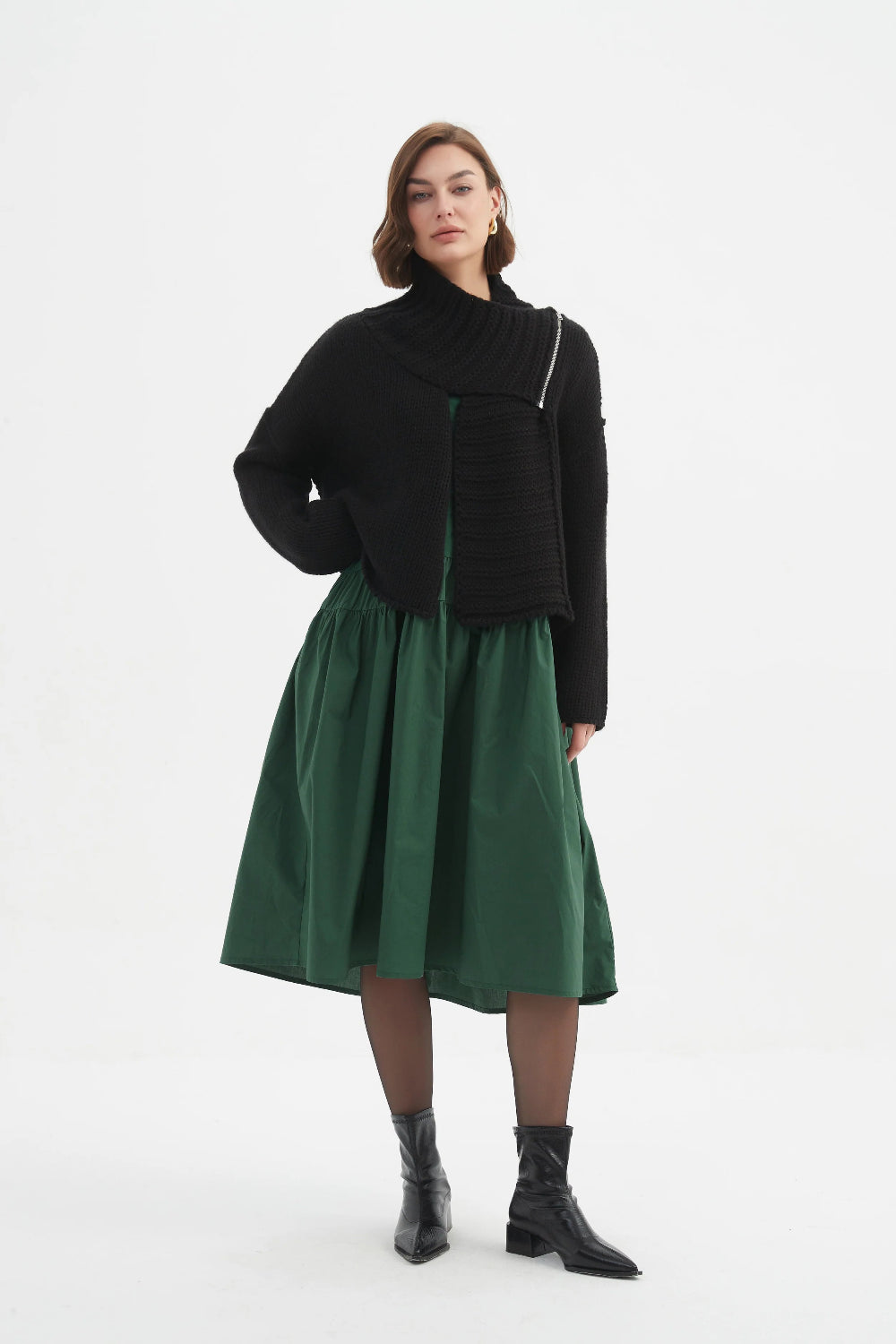 Tirelli 25K3591 Chunky Knit Zip Collar Cardigan