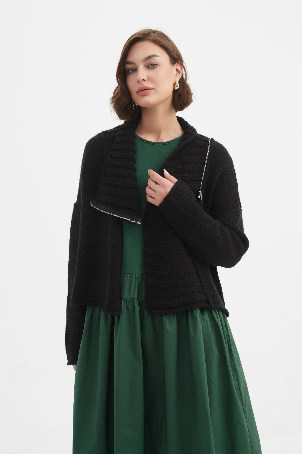 Tirelli 25K3591 Chunky Knit Zip Collar Cardigan
