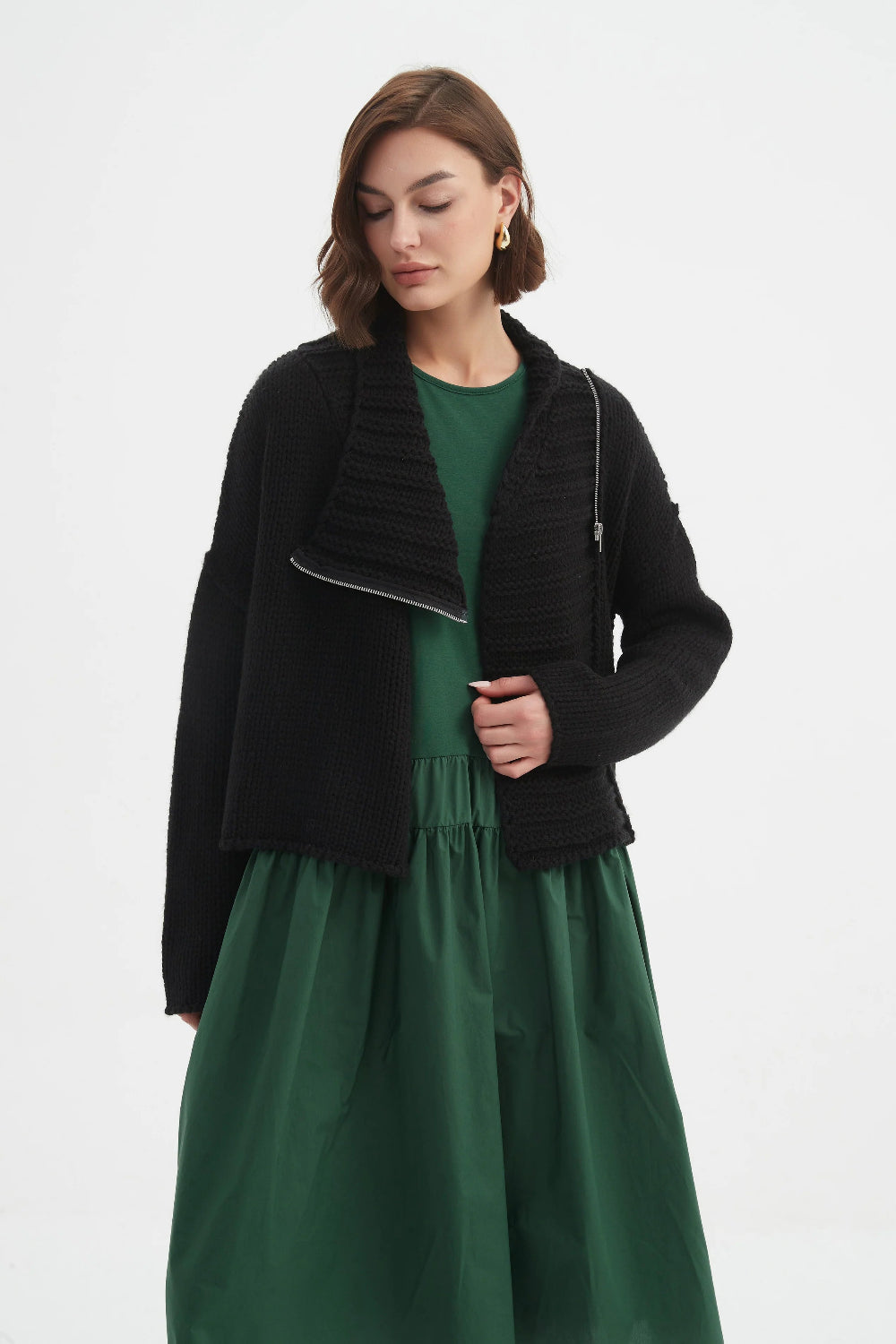 Tirelli 25K3591 Chunky Knit Zip Collar Cardigan