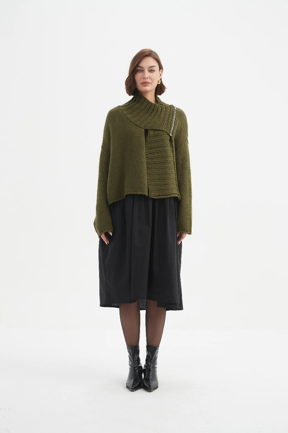 Tirelli 25K3591 Chunky Knit Zip Collar Cardigan