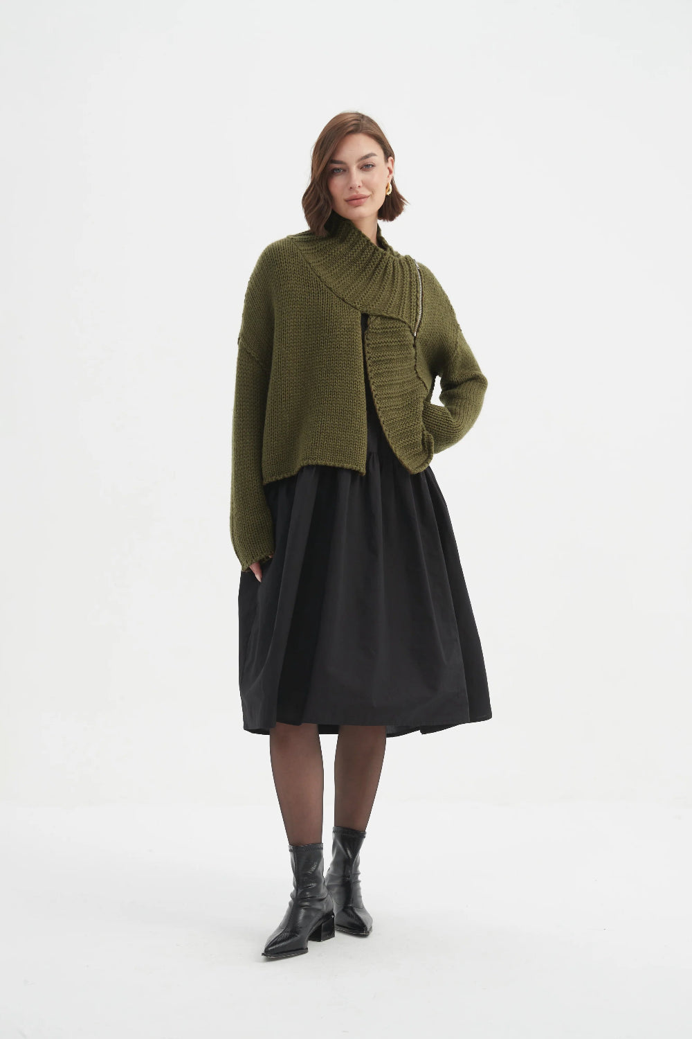 Tirelli 25K3591 Chunky Knit Zip Collar Cardigan