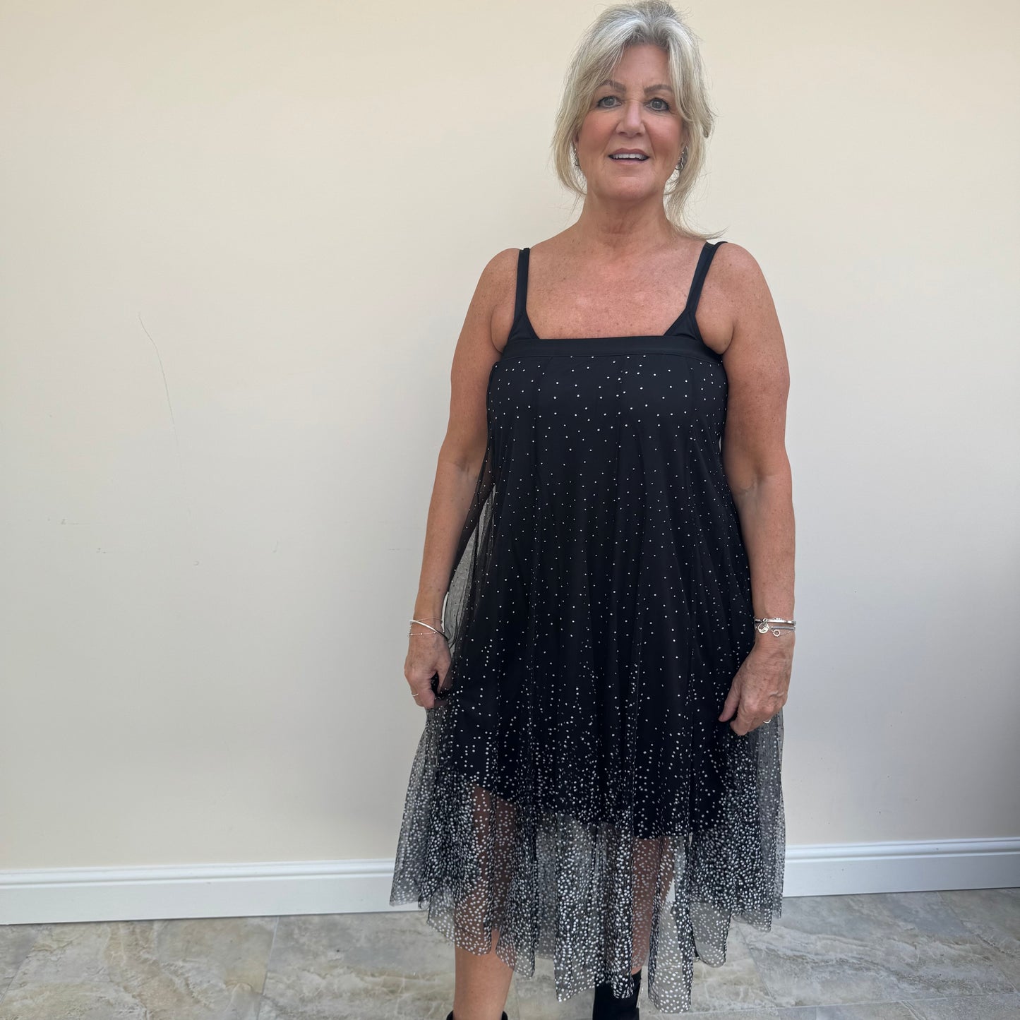 Malissa J WF2195 Mesh Skirt with Spot Black/White