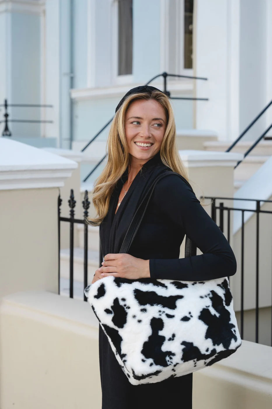 Park Lane Furry Tote Bag Black Cowprint