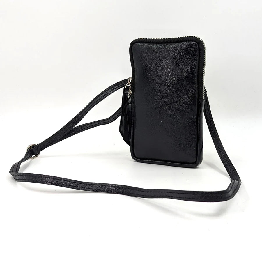 Tempest Black Metallic leather crossbody phone purse bag