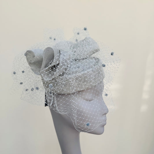 Boardmans Evelyn Silver Grey Net Pillbox Hat