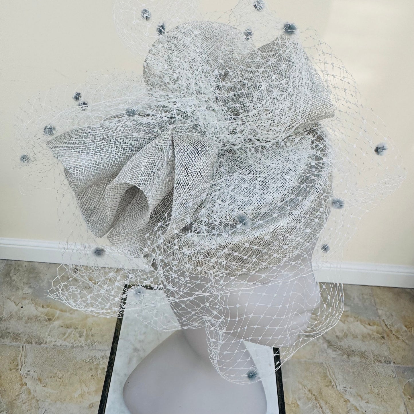 Boardmans Evelyn Silver Grey Net Pillbox Hat