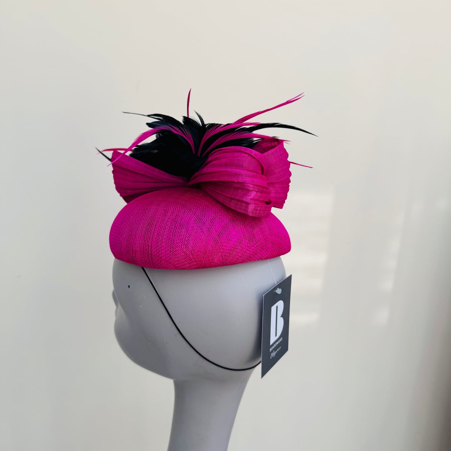 Boardmans Fernley Fuchsia/Black Pillbox with Contrast Feathers