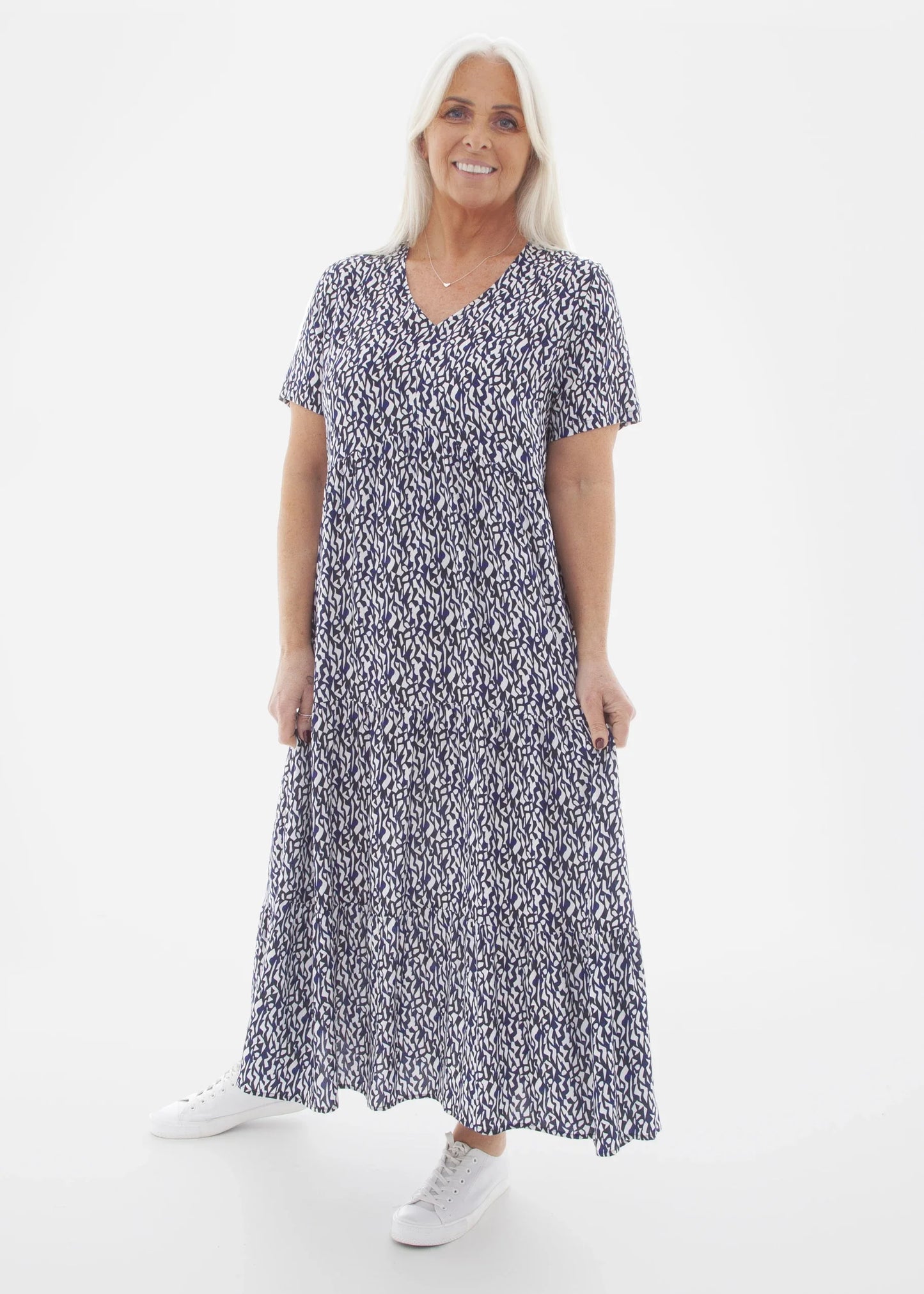 Dreams Mini Distressed Geo Tiered Dress