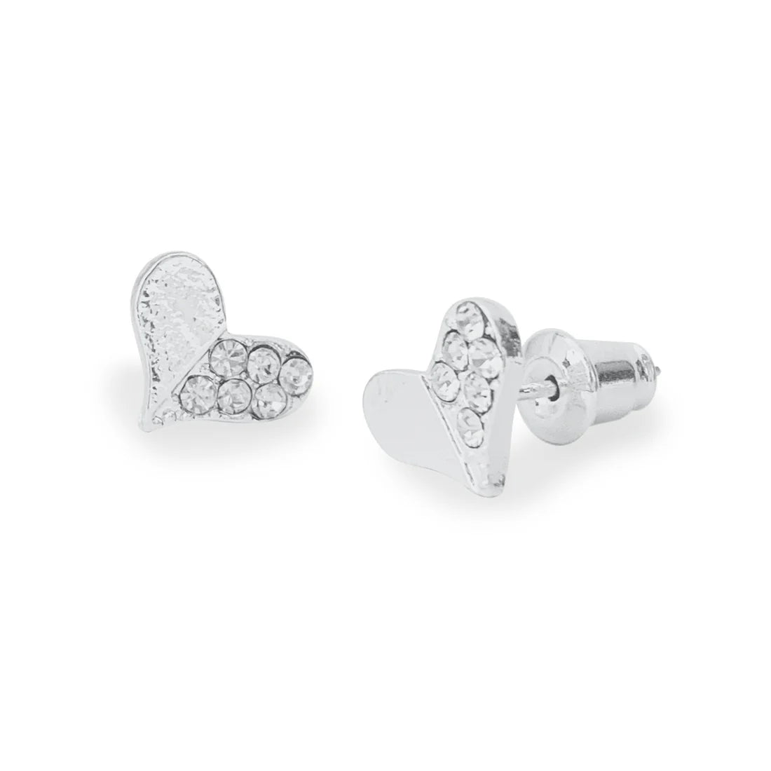 Life Charms E135S Sparkly Heart Silver Studs Silver