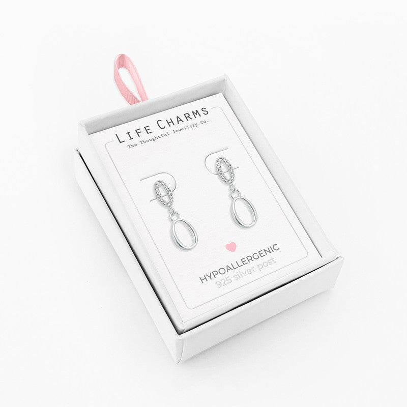 Life Charms silver drop stud earrings