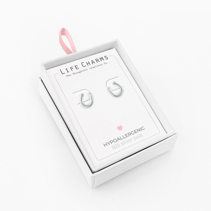 Life Charms Lucky horseshoe silver stud earrings