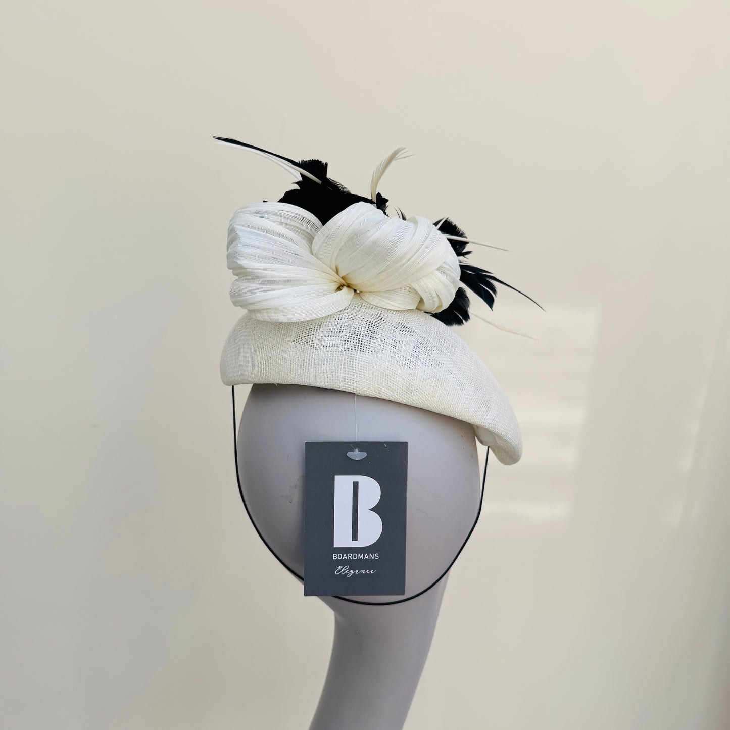 Boardmans Fernley Ivory/Black Pillbox with Contrast Feathers