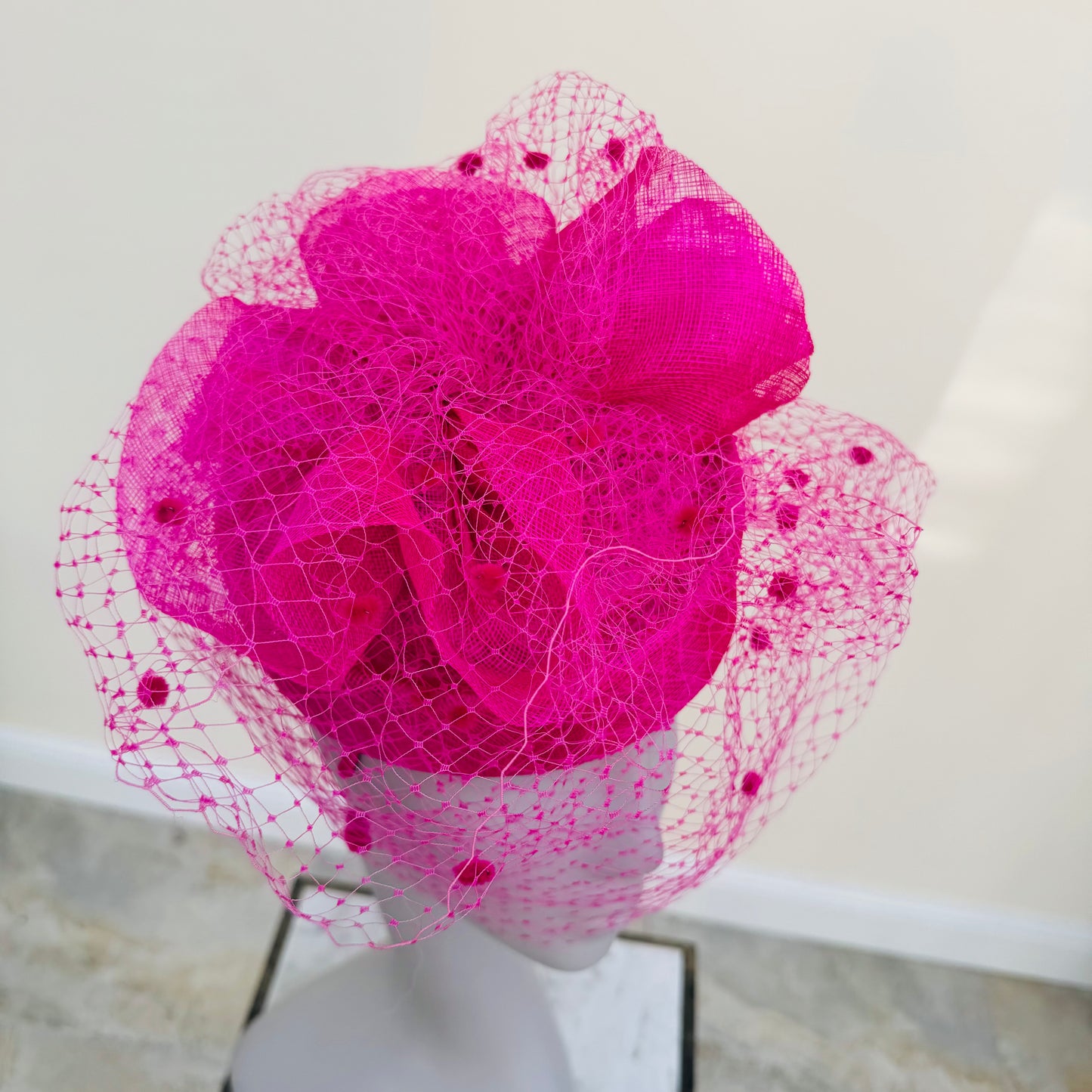 Boardmans Evelyn Fuchsia Pink Net Pillbox Hat