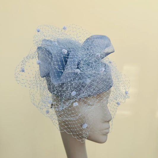 Boardmans Evelyn Light Periwinkle Blue Net Pillbox Hat