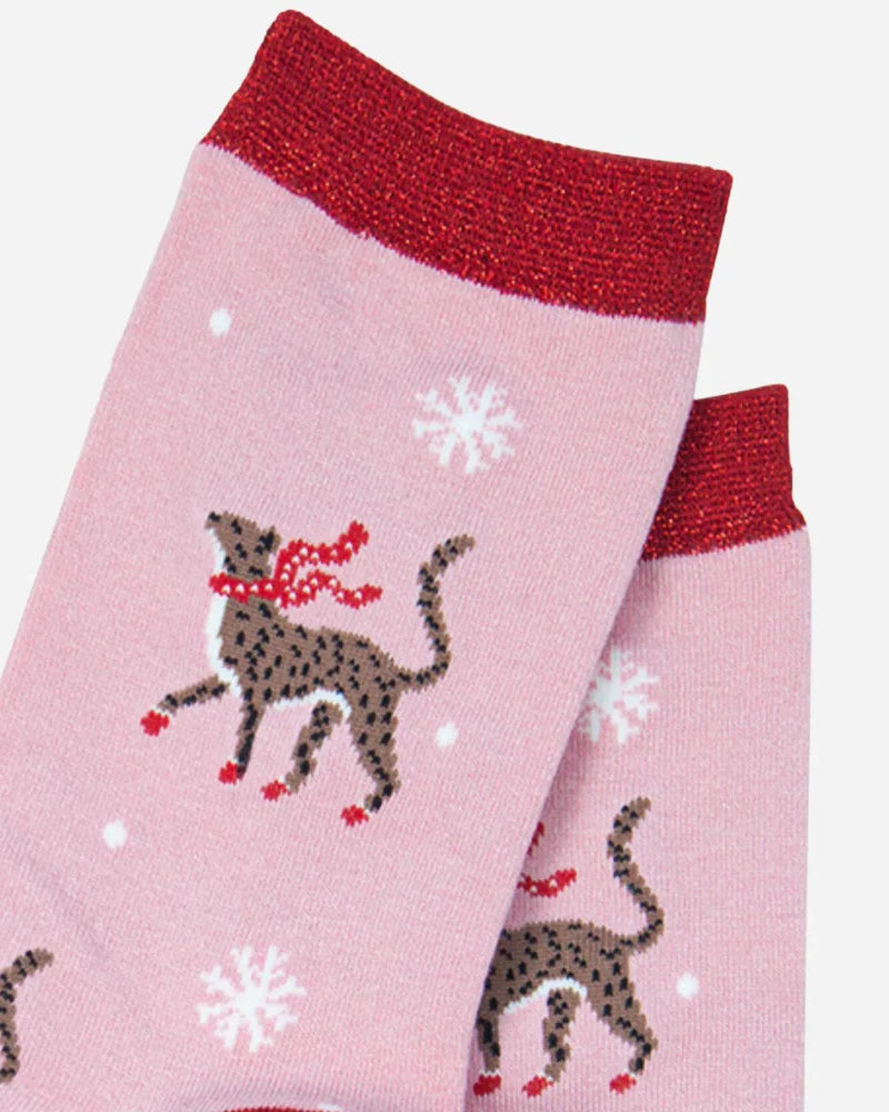 Winter Cheetah Print Bamboo Socks